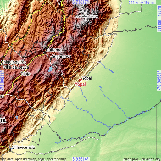Topographic map of Yopal