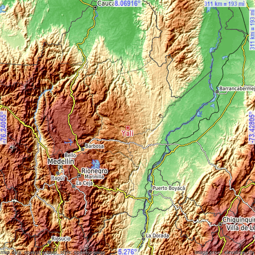 Topographic map of Yalí