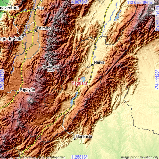 Topographic map of Yaguará