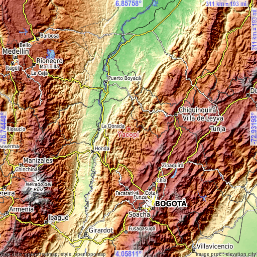 Topographic map of Yacopí