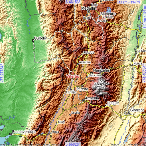 Topographic map of Viterbo