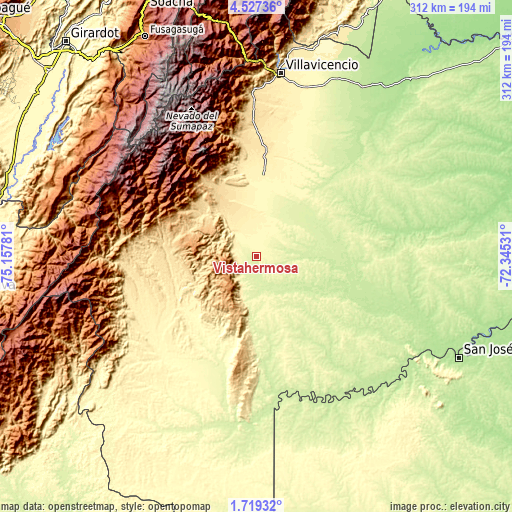 Topographic map of Vistahermosa