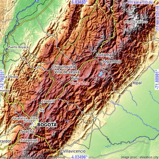 Topographic map of Viracachá