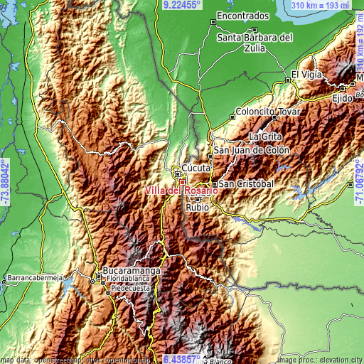 Topographic map of Villa del Rosario