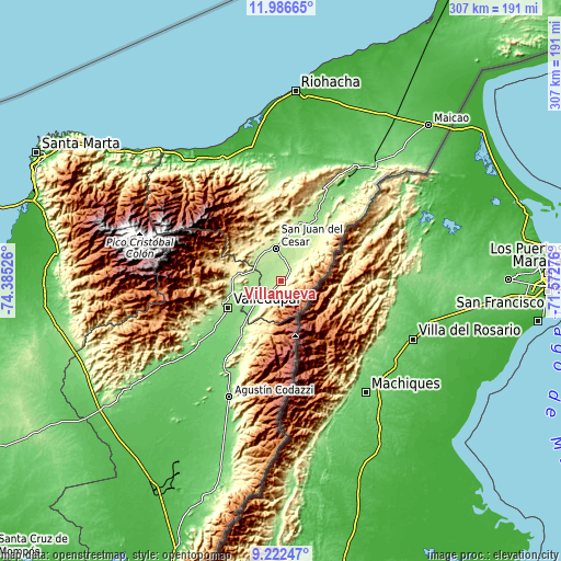 Topographic map of Villanueva