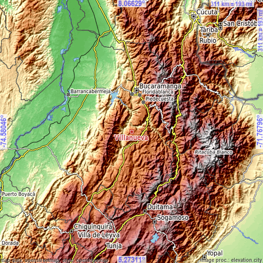 Topographic map of Villanueva