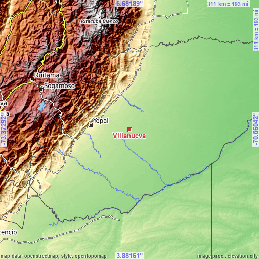 Topographic map of Villanueva