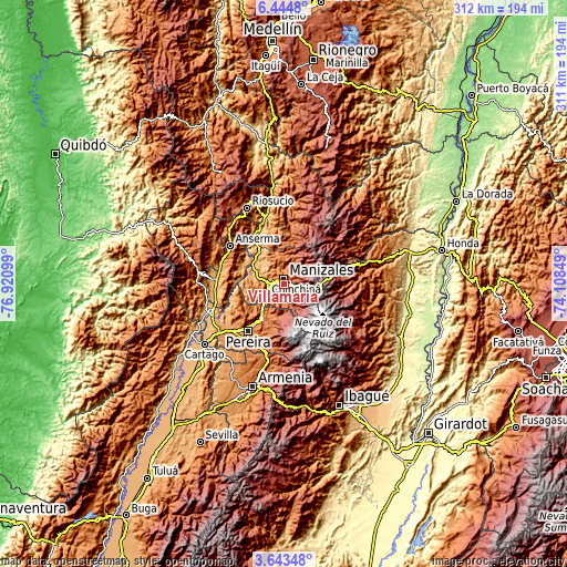 Topographic map of Villamaría