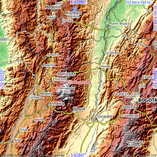 Topographic map of Villahermosa