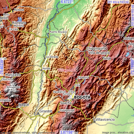 Topographic map of Villagómez