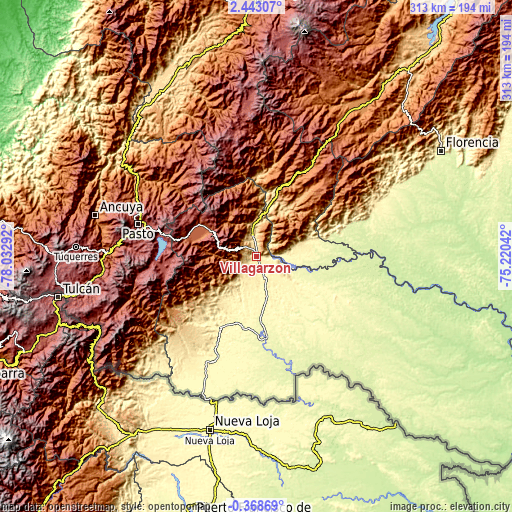 Topographic map of Villagarzón