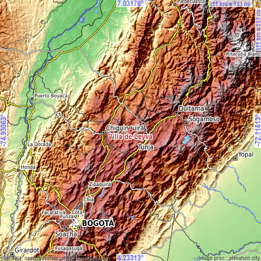 Topographic map of Villa de Leyva