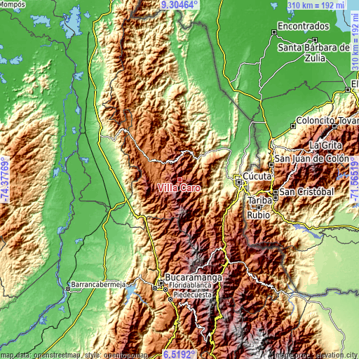 Topographic map of Villa Caro