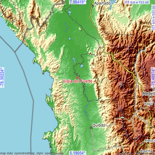 Topographic map of Vigía del Fuerte