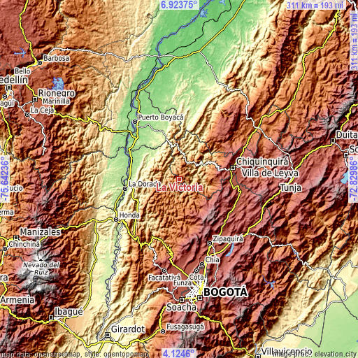 Topographic map of La Victoria