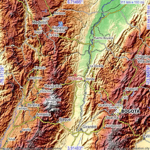 Topographic map of Victoria