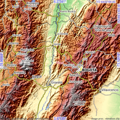 Topographic map of Vianí