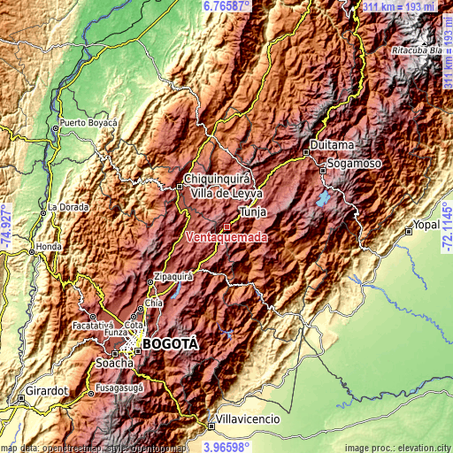 Topographic map of Ventaquemada