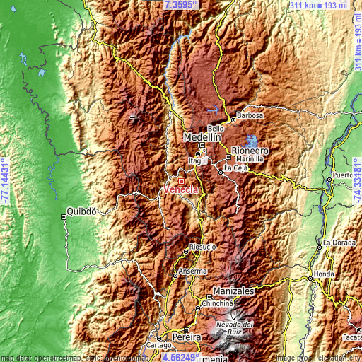 Topographic map of Venecia