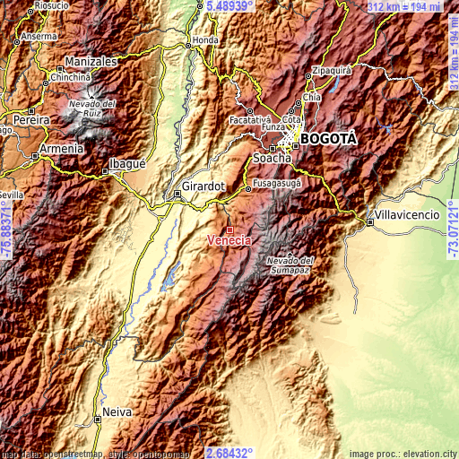 Topographic map of Venecia