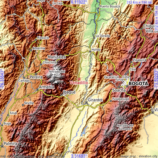 Topographic map of Venadillo