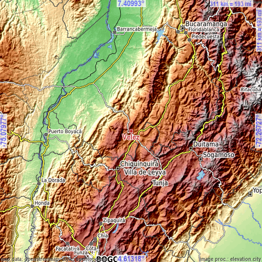 Topographic map of Vélez