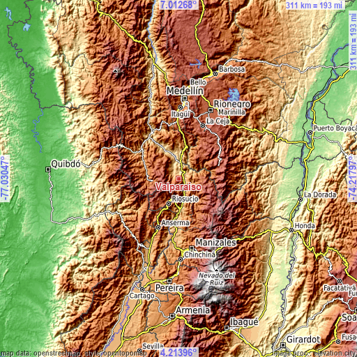 Topographic map of Valparaíso