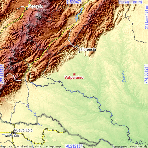 Topographic map of Valparaíso