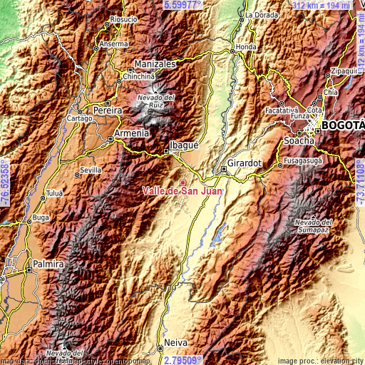 Topographic map of Valle de San Juan