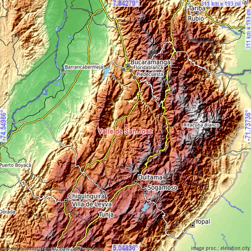 Topographic map of Valle de San José