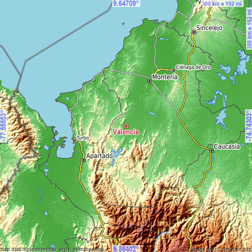 Topographic map of Valencia