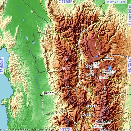 Topographic map of Urrao