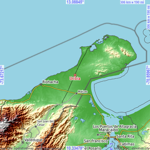 Topographic map of Uribia