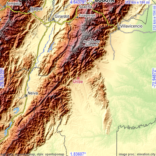 Topographic map of Uribe