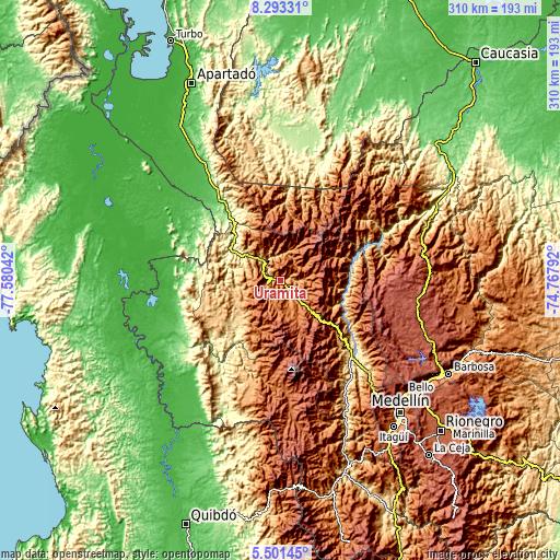 Topographic map of Uramita