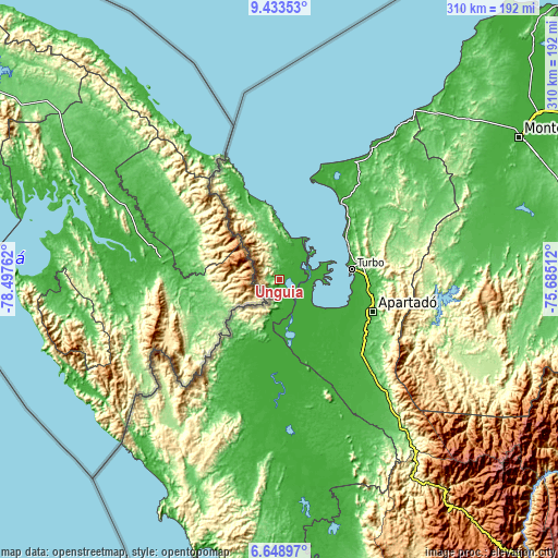 Topographic map of Unguía