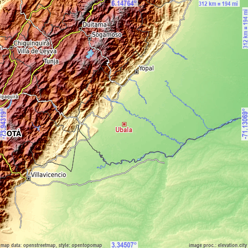 Topographic map of Ubalá