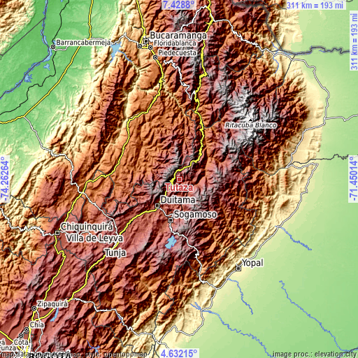 Topographic map of Tutazá