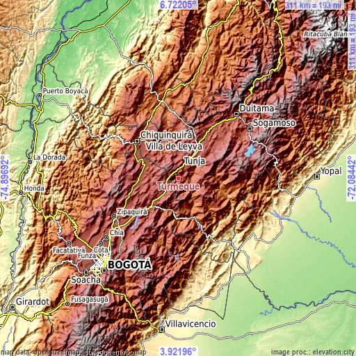 Topographic map of Turmequé