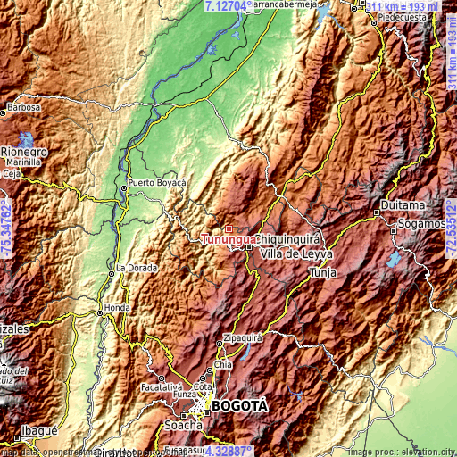 Topographic map of Tununguá