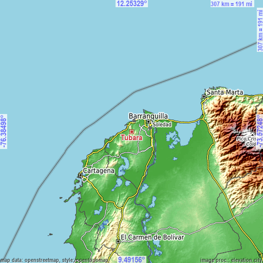 Topographic map of Tubará