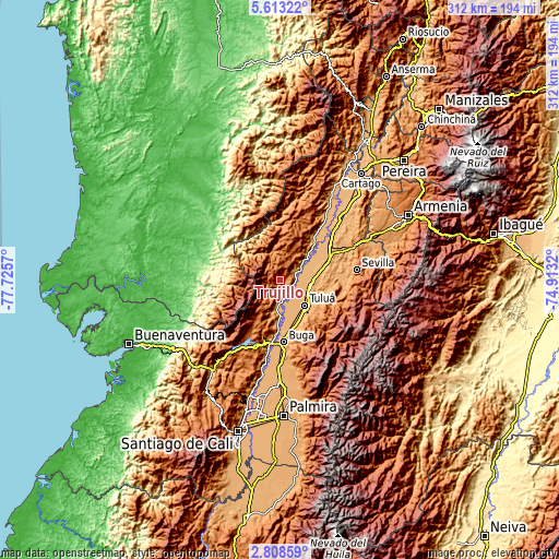 Topographic map of Trujillo