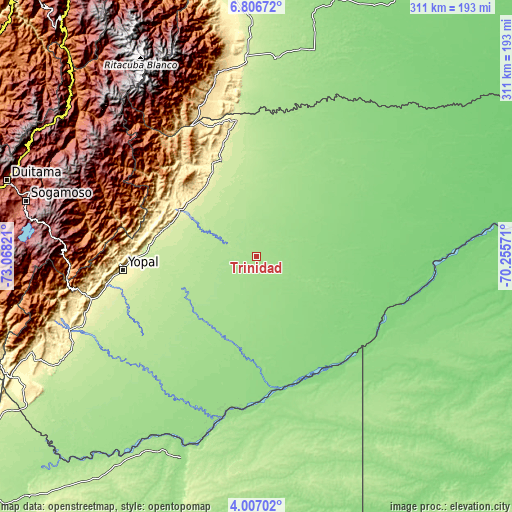 Topographic map of Trinidad