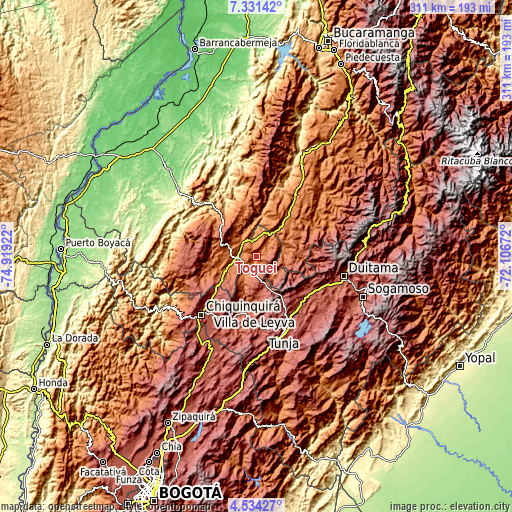 Topographic map of Togüí