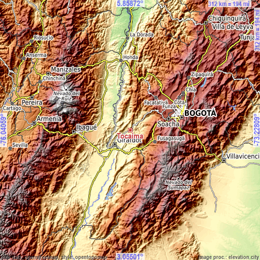 Topographic map of Tocaima