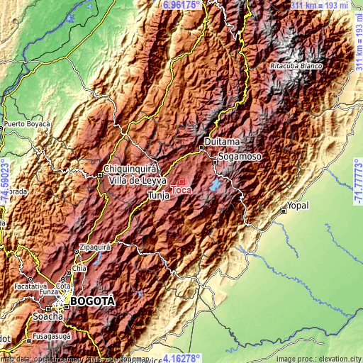 Topographic map of Toca