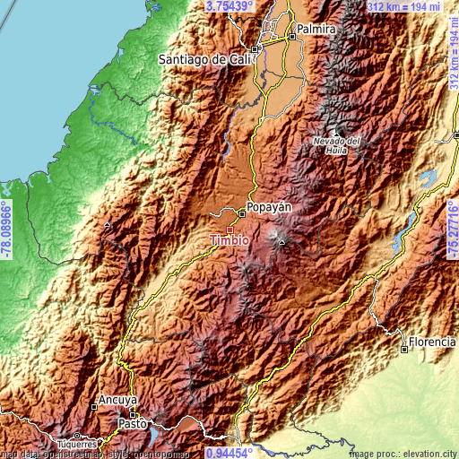 Topographic map of Timbío