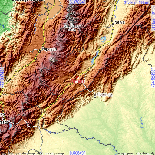 Topographic map of Timaná