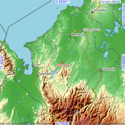 Topographic map of Tierralta