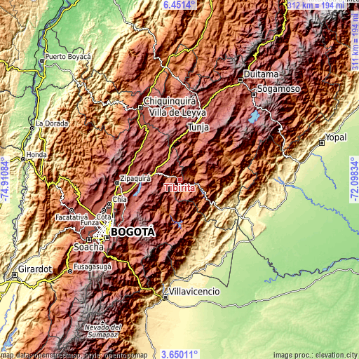 Topographic map of Tibirita